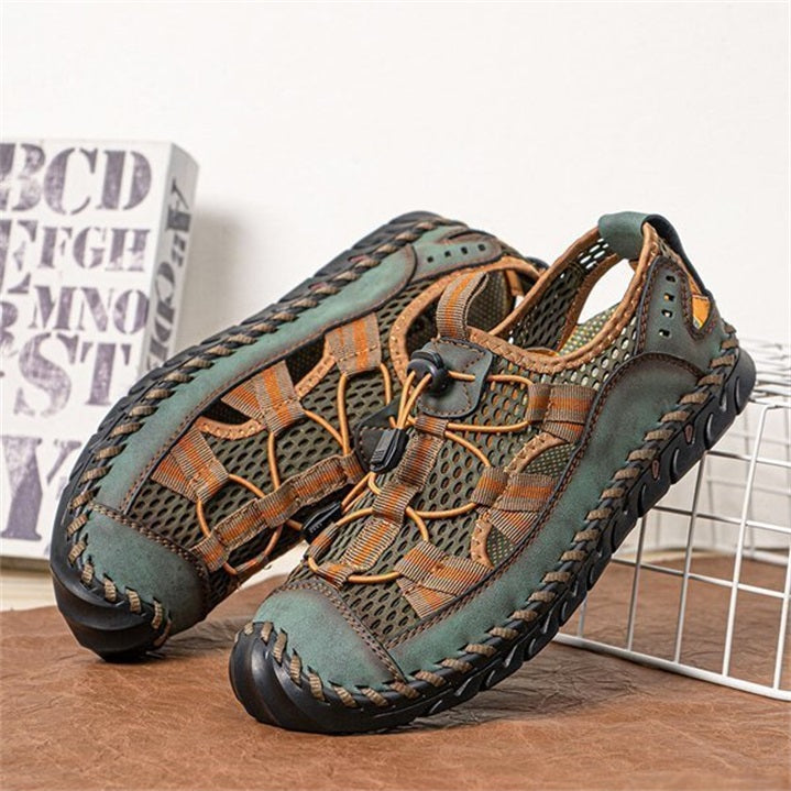 mens sandals closed toe mesh splicing outdoor leather sandals14gtc
