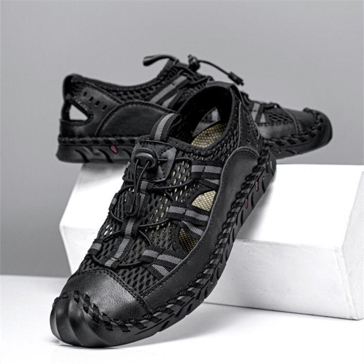 mens sandals closed toe mesh splicing outdoor leather sandalsjjeg3