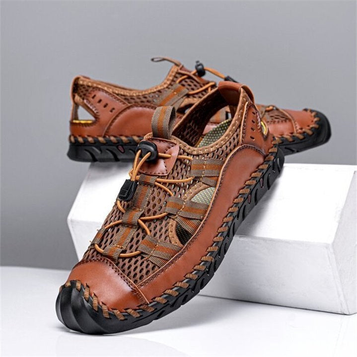 mens sandals closed toe mesh splicing outdoor leather sandalsvrurz