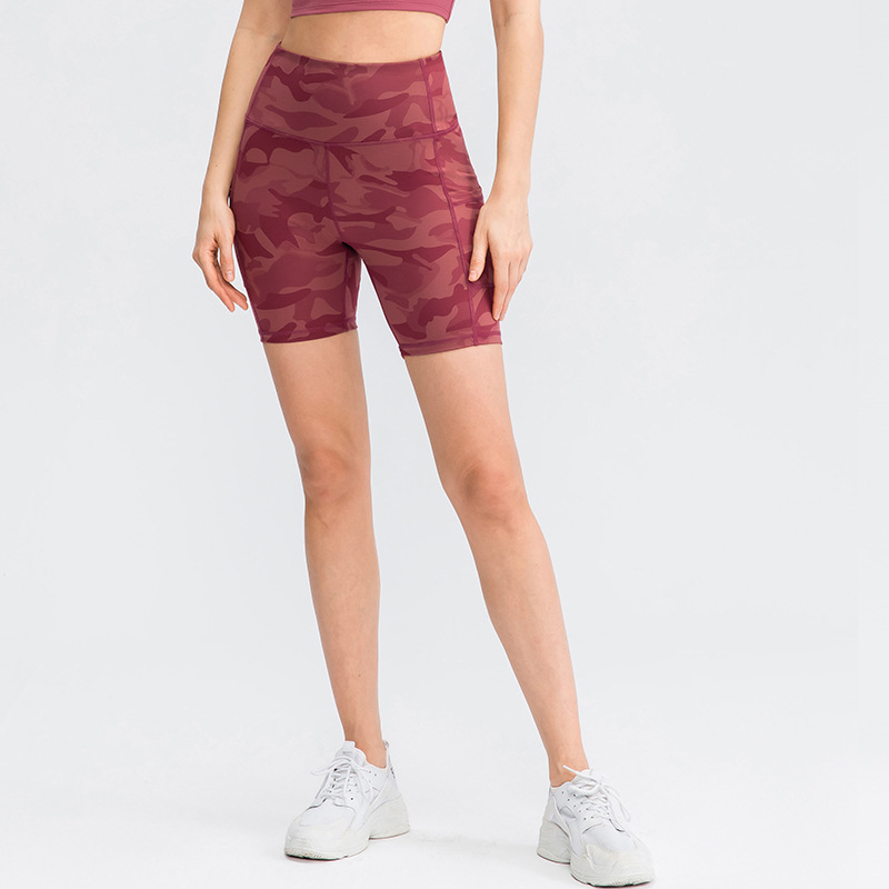 Ladies Printed Nude Yoga Shorts With Pockets, Skin-friendly, Tight Stretch And Quick-drying Fitness Shorts