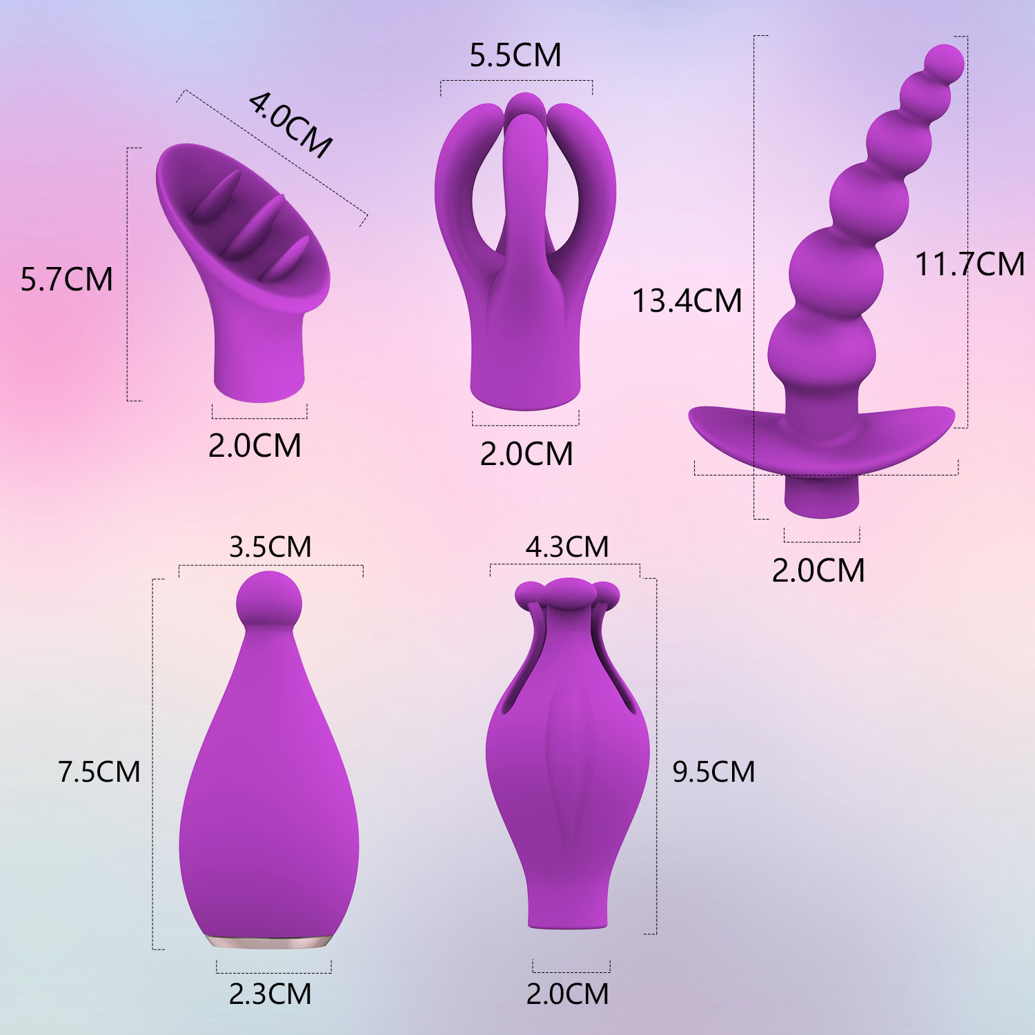 Vibrating Base With Interchangeable 1 Anal Bead And 3 Clitoral Stimulators