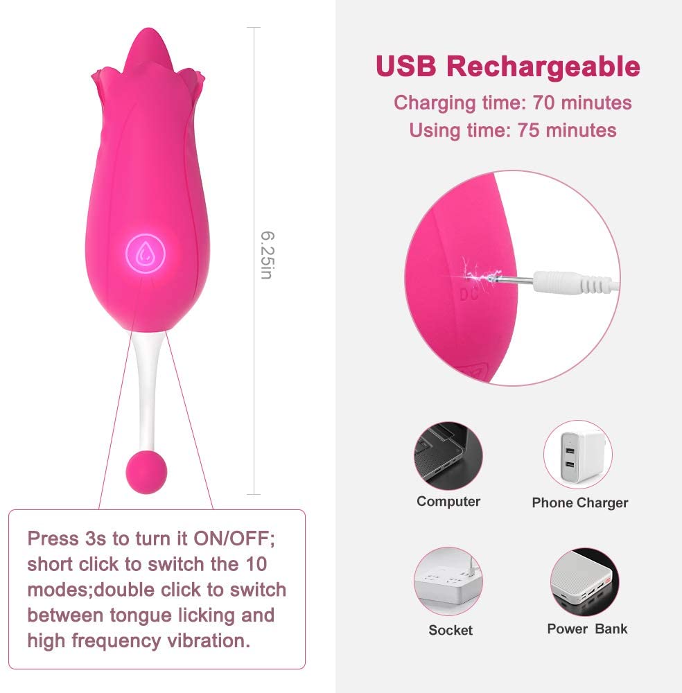 Tongue & Bead 2 in 1 High-Frequency Rose Clitoral Vibrator