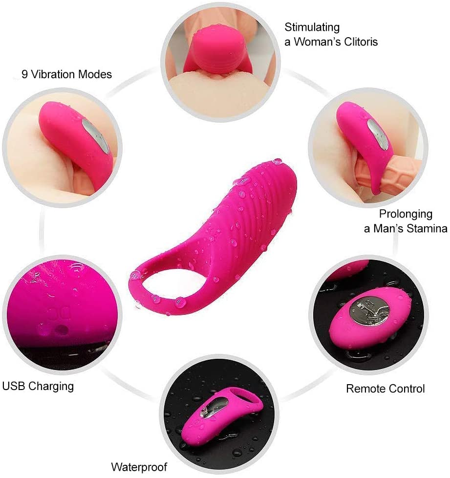 Vibrating Cock Ring, Remote Control 9-Speed Penis Ring Vibrator Medical Silicone Waterproof Rechargeable Powerful Vibration Sex Toy