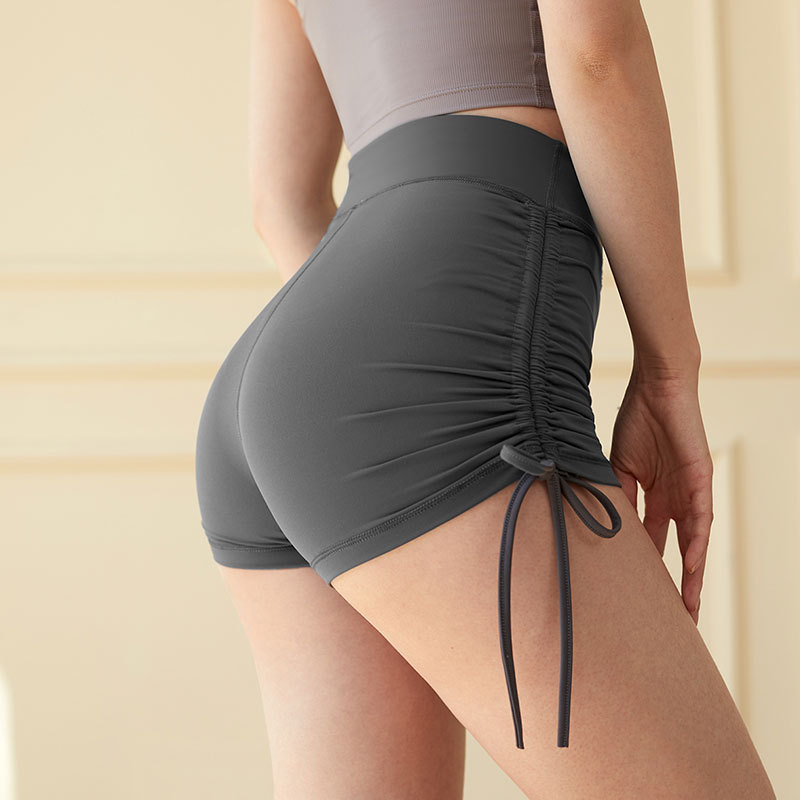 Women's Three-point Yoga Pants No Embarrassment Line Skin-friendly Nude Drawstring Shorts High Waist Buttocks Sports Fitness