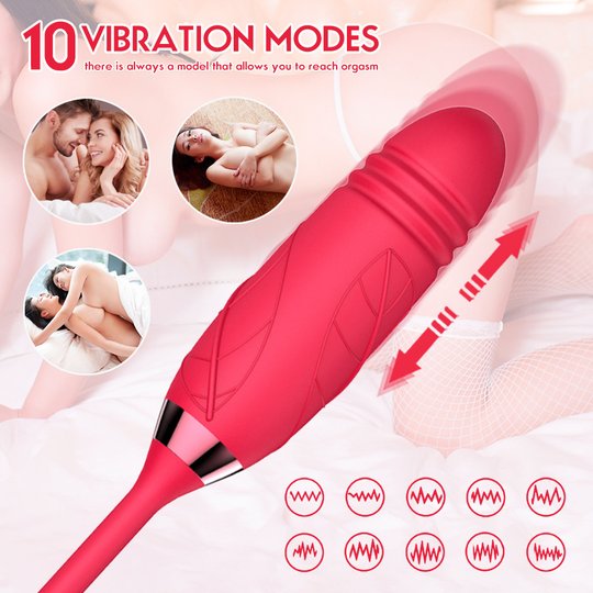 The Rose Toy Clit Sucker With Thrusting Bullet Vibrator - Pink